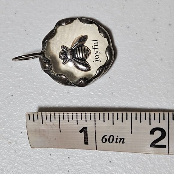 Handcrafted Pewter Bee Pendant Joyful Text Clear Resin Dome DIY Jewelry Women - Picture 4 of 4